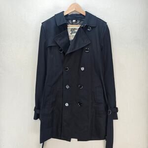BURBERRYS MEN'S 46 BLACK TRENCH COAT DOUBLE BREASTED MAKE IN TURKEY WITH COVER